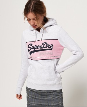 Superdry Vintage Logo Colour Block Női Kapucnis Pulóver Rózsaszín/Szürke | QLPRY6495